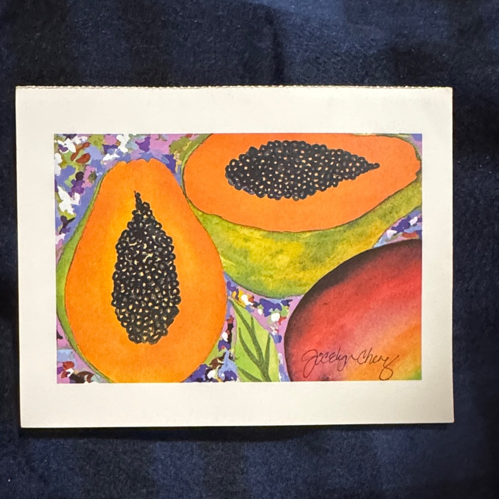 Tropical Papaya Art Print with Orange and Green Hues